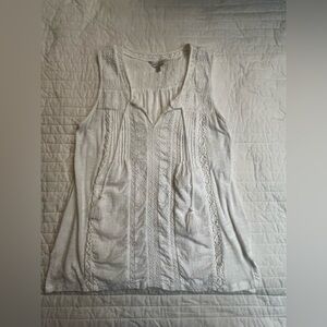 Lucky Brand White Sleeveless Casual Open Lace Panels crochet Top nwot